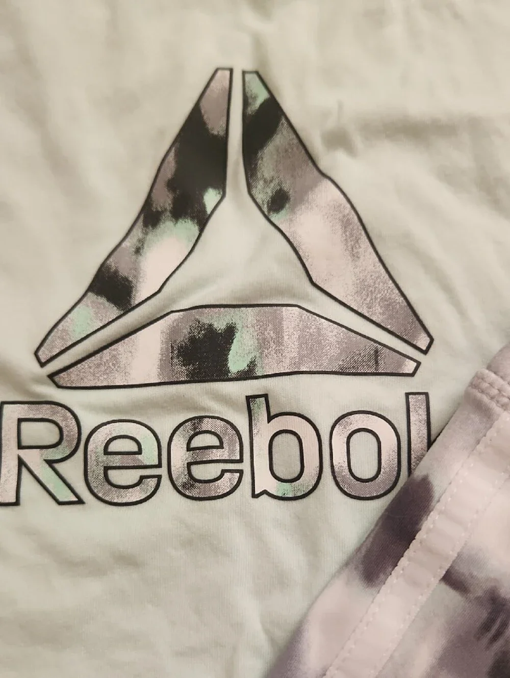 Reebok Girls Mint Logo Tee with Gray-Purple Tie-Dye Shorts